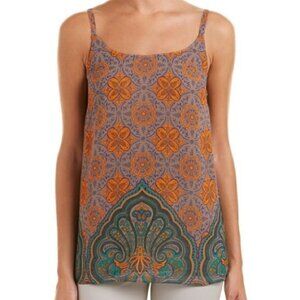 Cabi Arabesque Orange & Green Paisley Floral Cami Tank Top S #3082